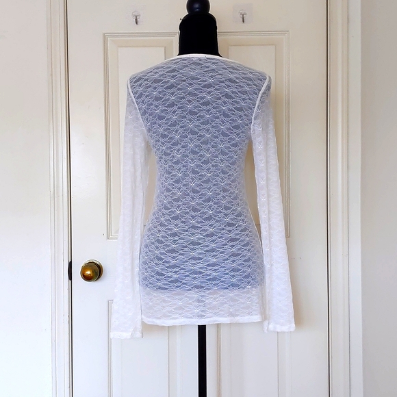 NWOT. Express Nylon and Spandex All Lace Long Sleeve Cream White Blouse. - Picture 2 of 4